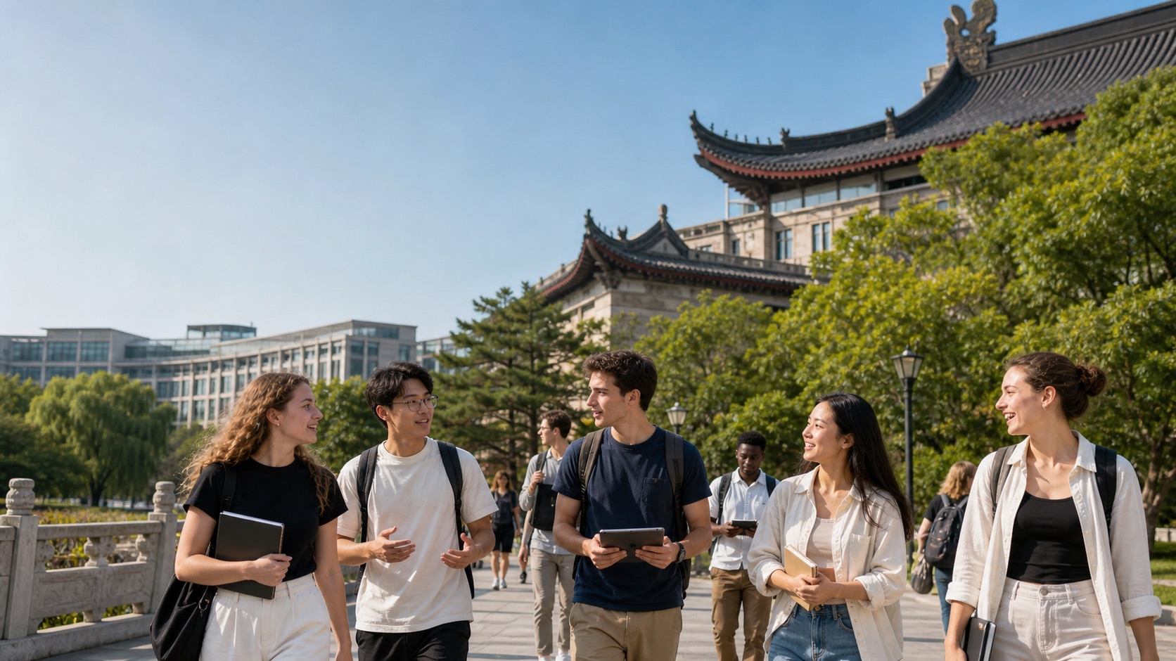 International students on a China study tour campus visit